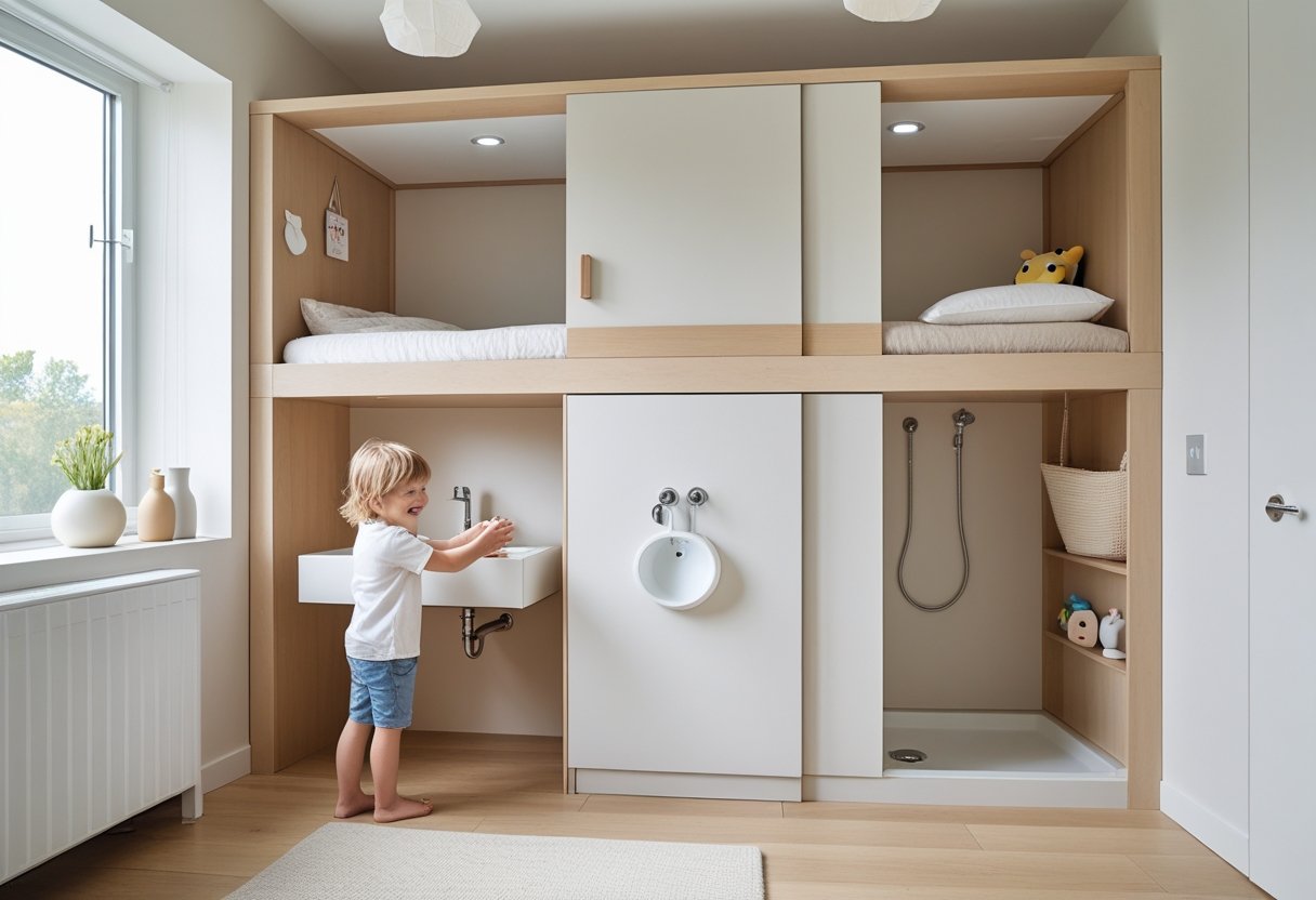 Praktiske løsninger til børneværelset kombiner højseng og vandhane med bruser